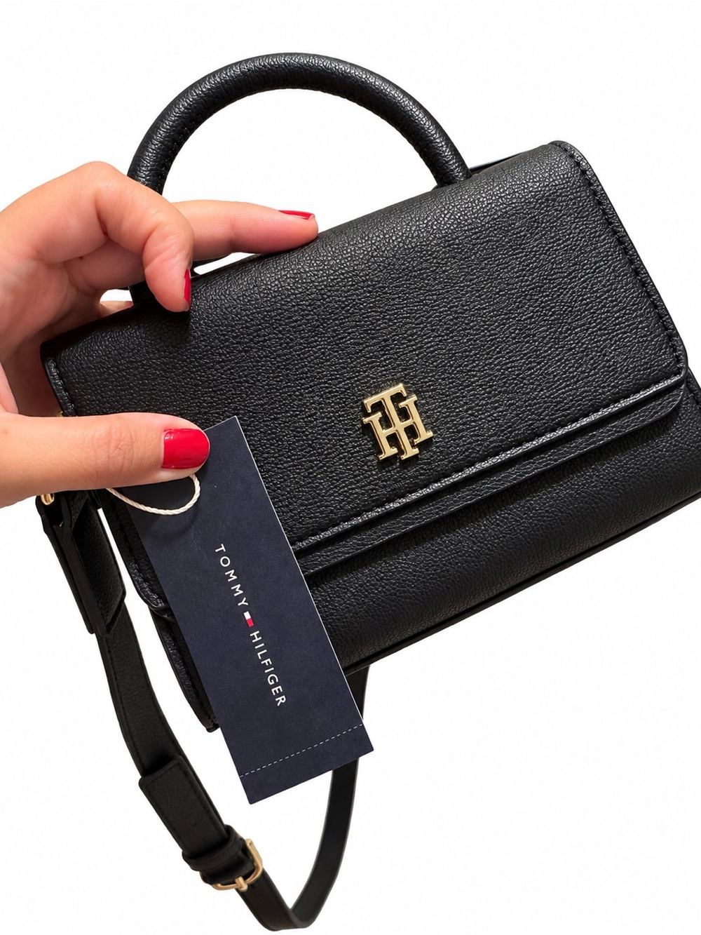 Tommy Hilfiger Black Mini Top-Handle Crossbody with Gold Logo